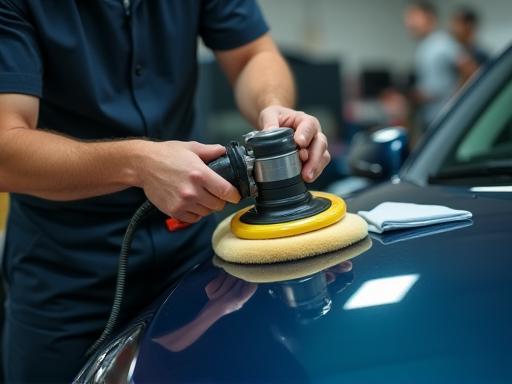 Auto Propre Services team member meticulously polishing a car